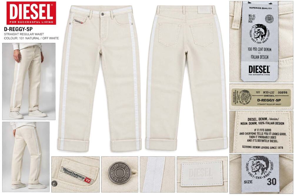 DIESEL D-REGGY-SP Straight Leg Jeans - W30 L32 - Natural/Cream
